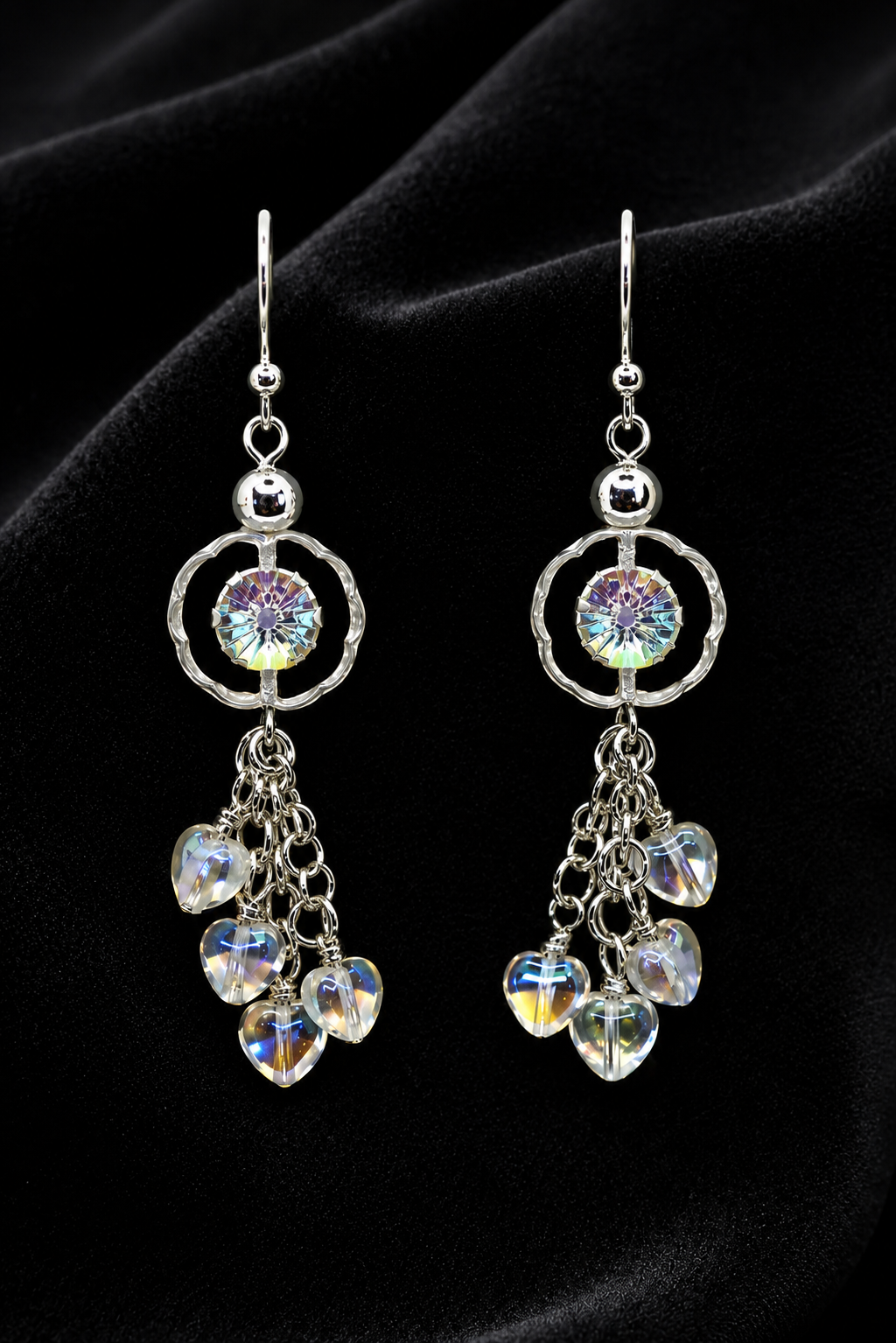 Czech Glass Flower & Heart Dangle Earrings