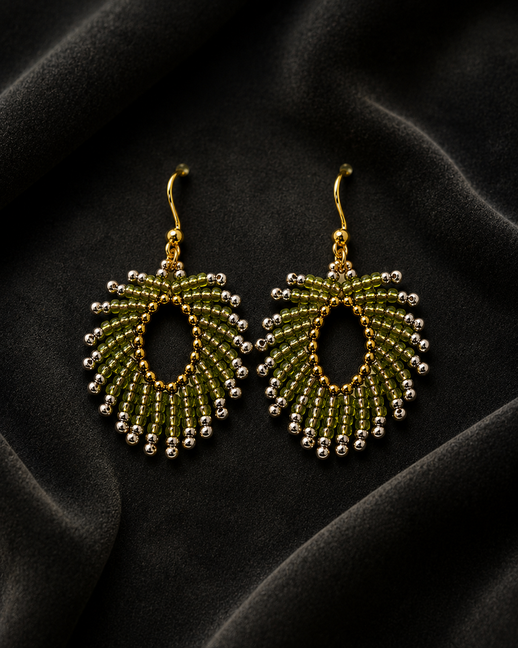 Golden Olive Feather Earrings