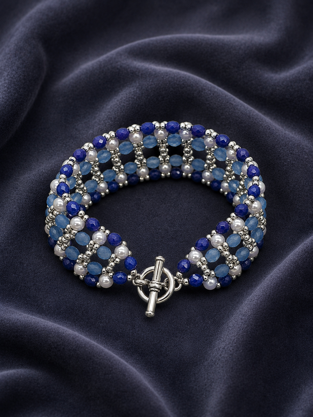 Blue & Pearl Lattice Bracelet