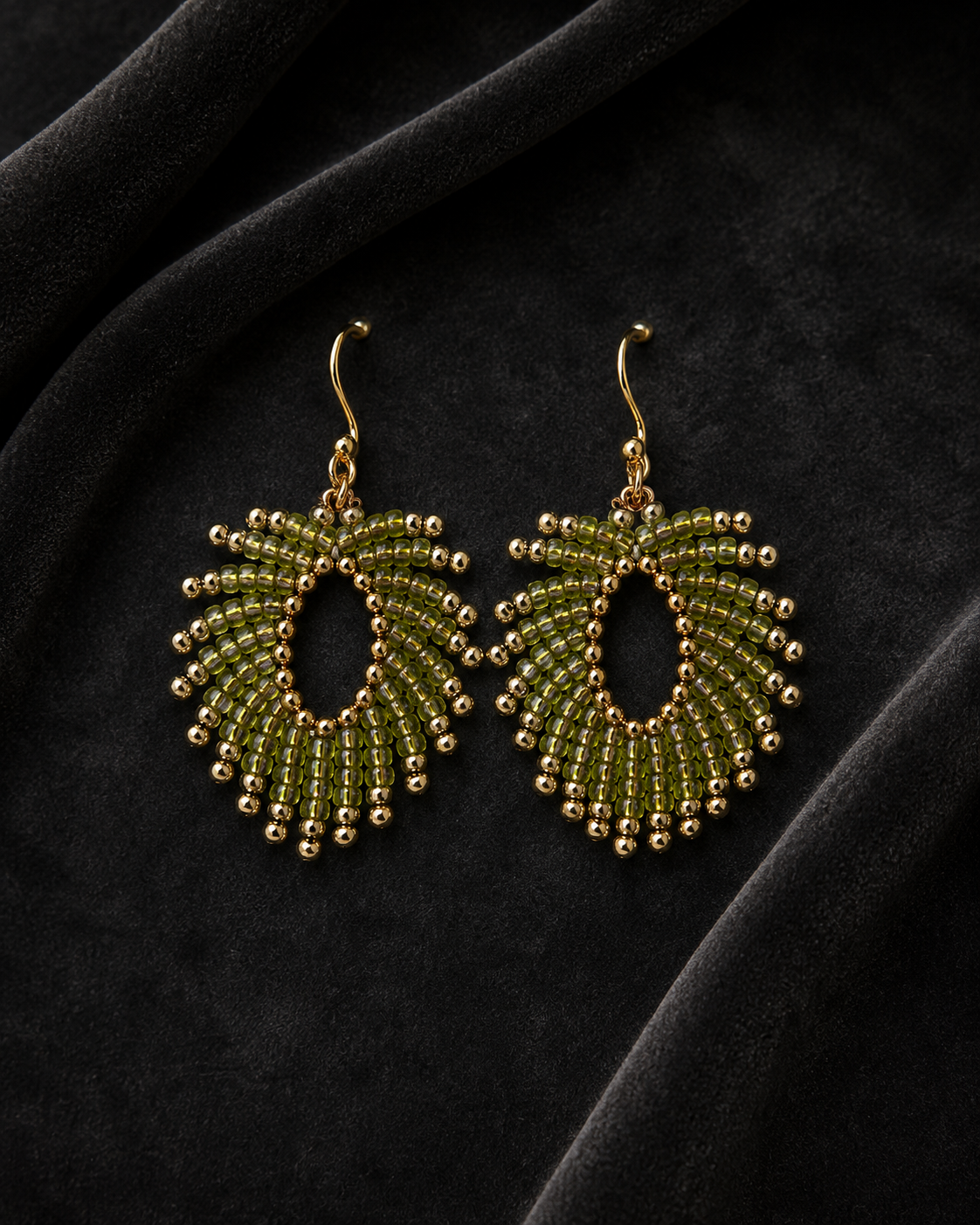Golden Olive Feather Earrings