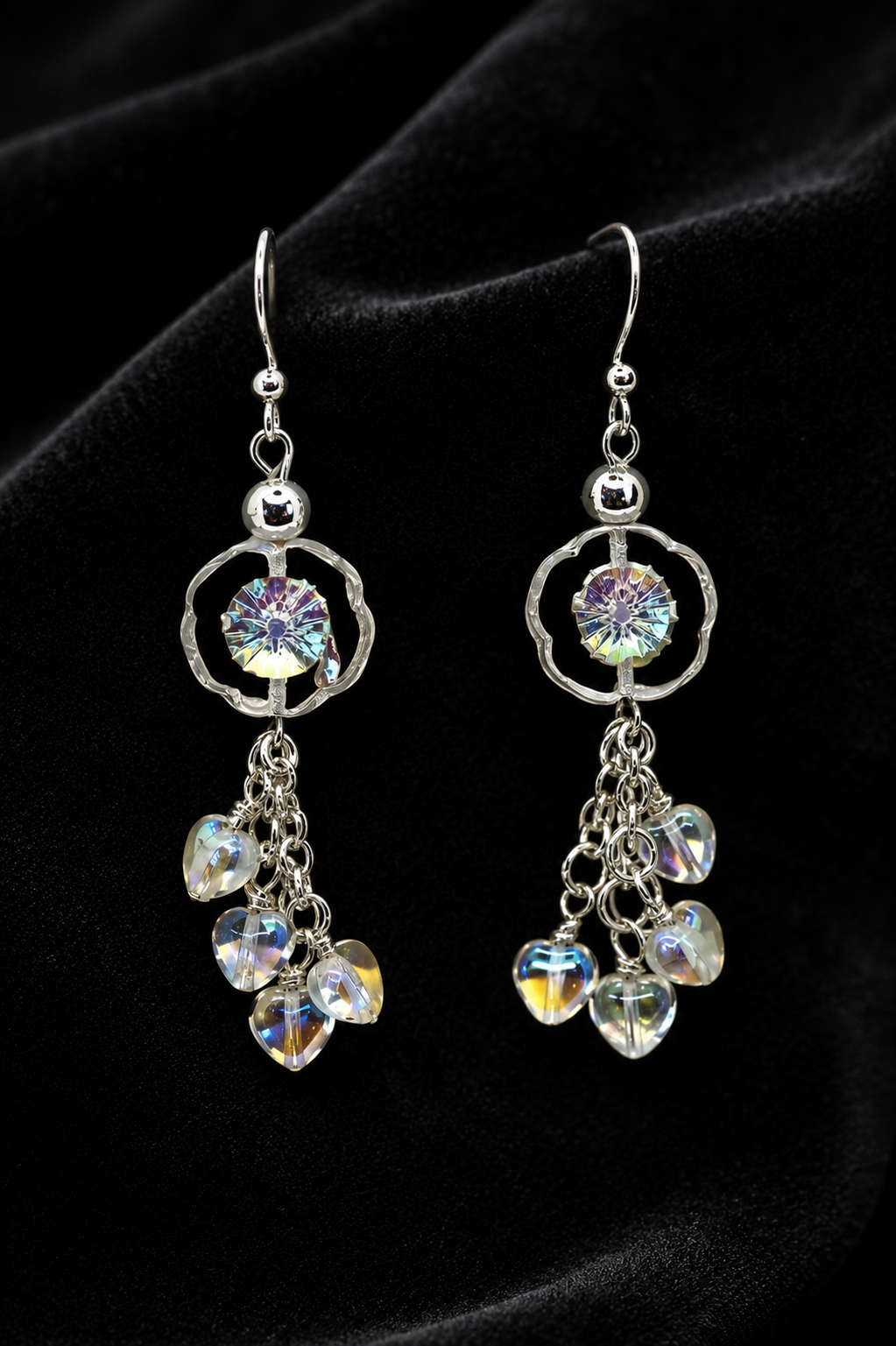 Crystal Flower & Heart Dangle Earring