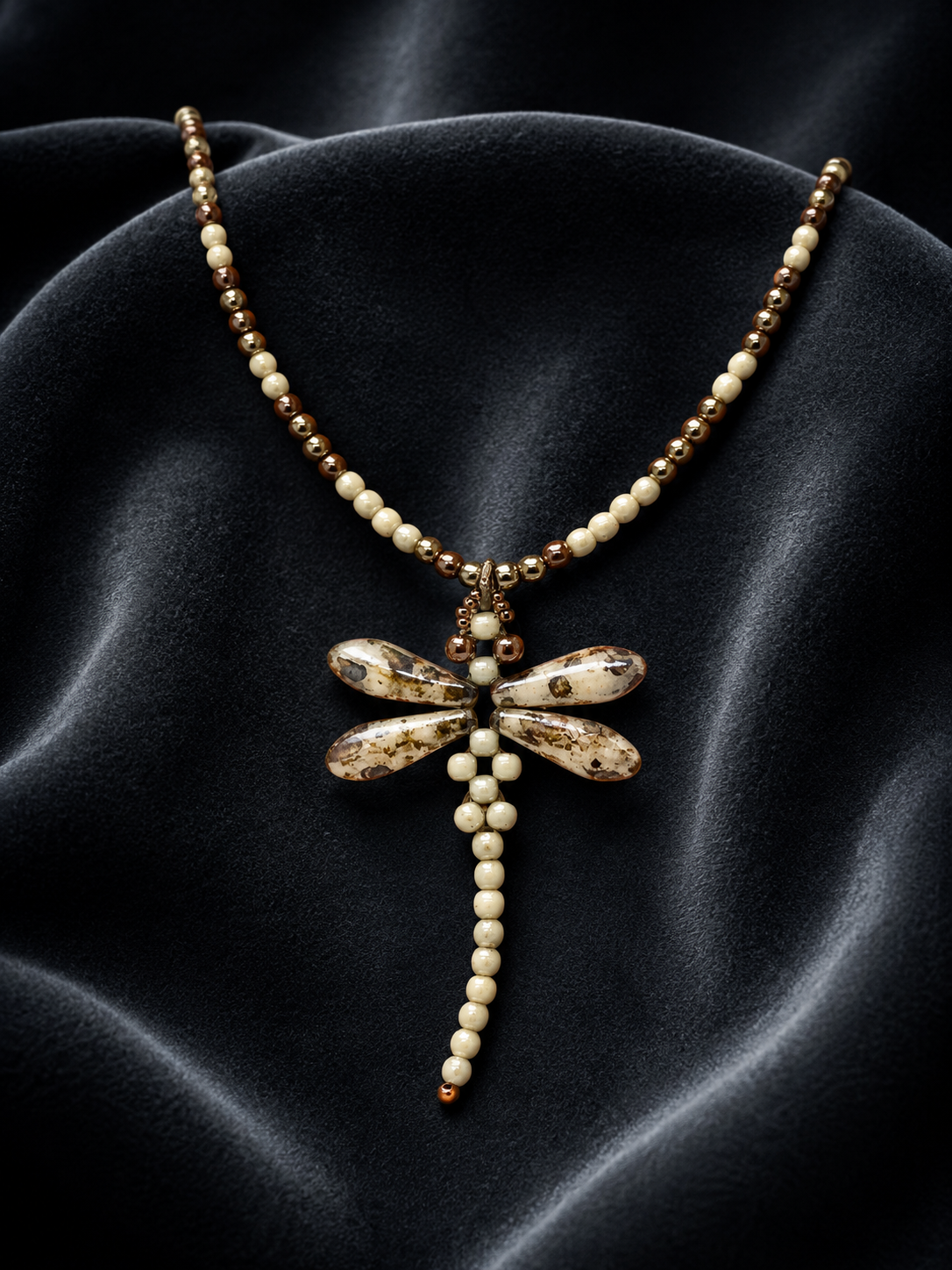 Dragonfly Choker - Ivory Pearl & Picasso Brown