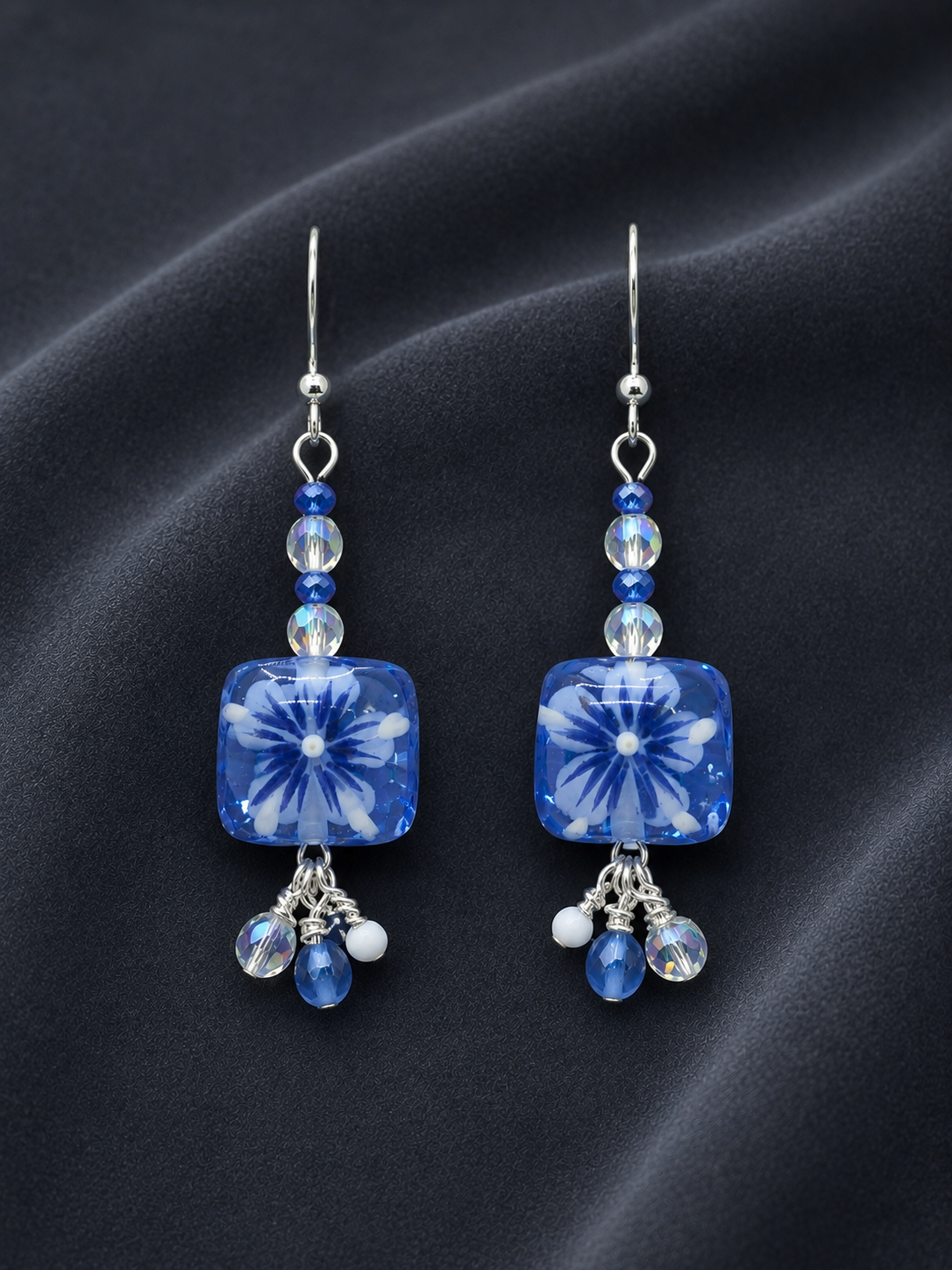 Czech Glass Floral Puff Earrings