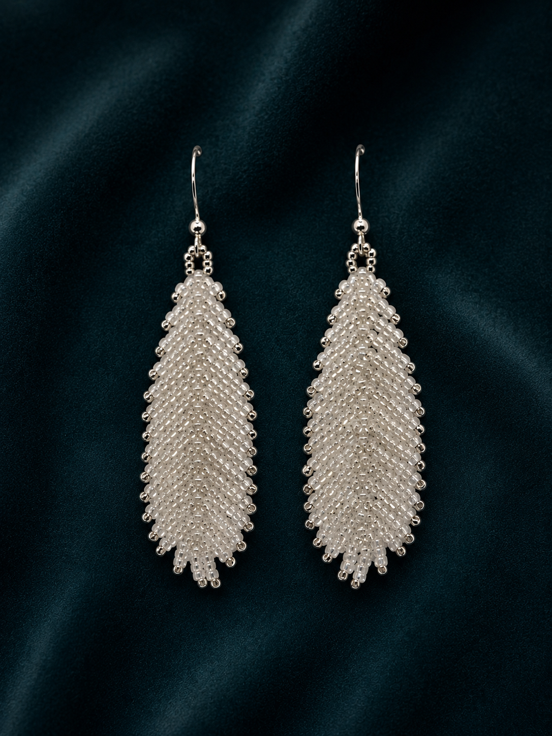 Crystal Seed Bead Feather Earrings