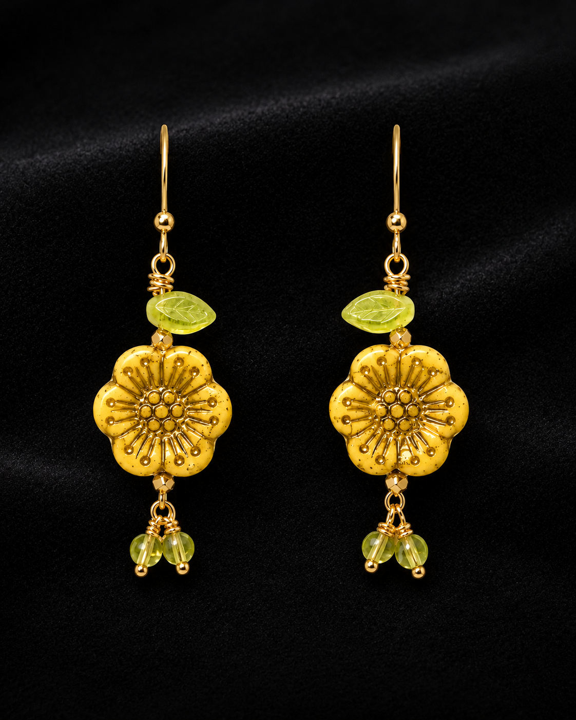 Golden Hibiscus Dangle Earrings