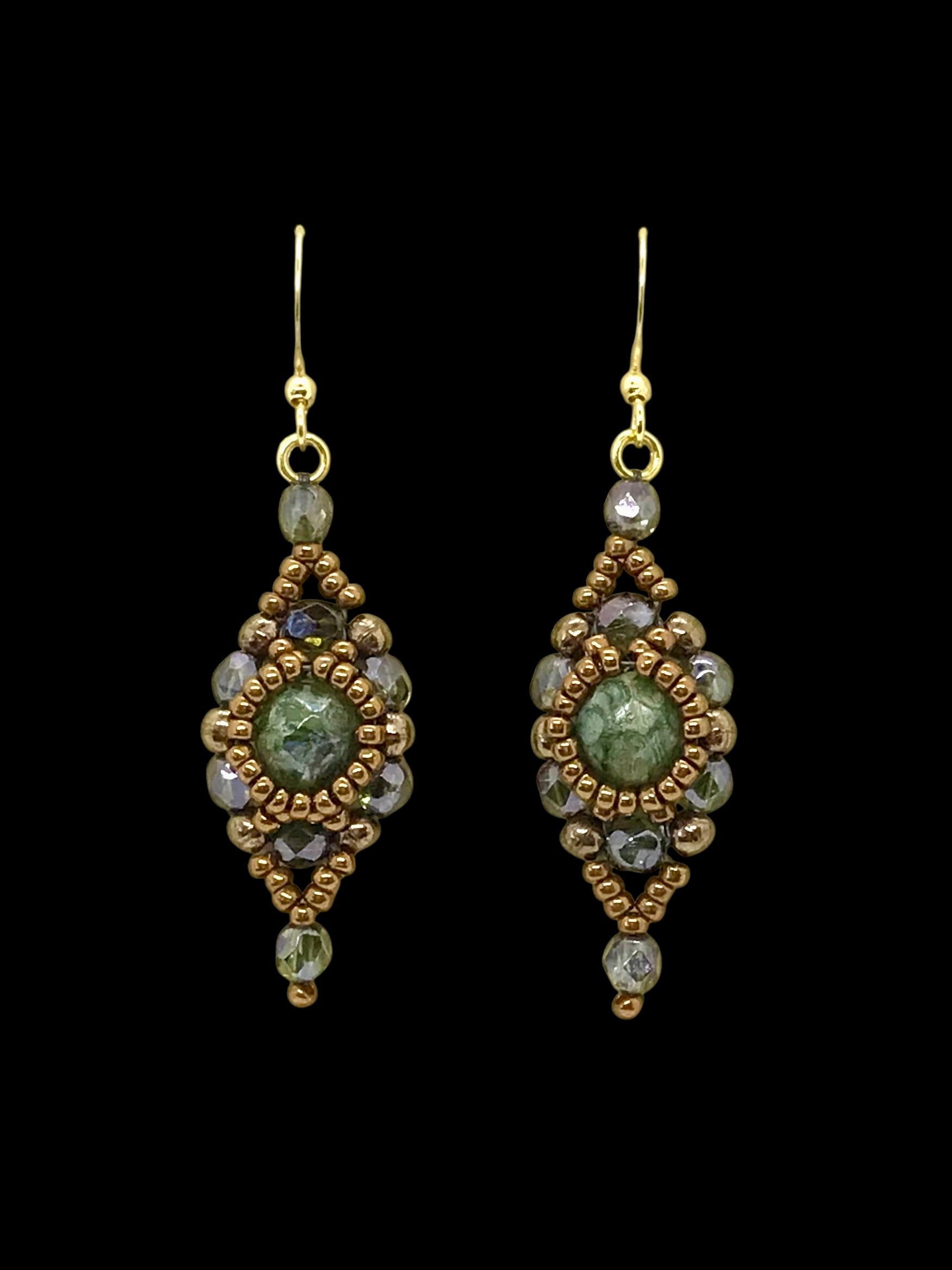 Dark Green & Bronze Halo Earrings