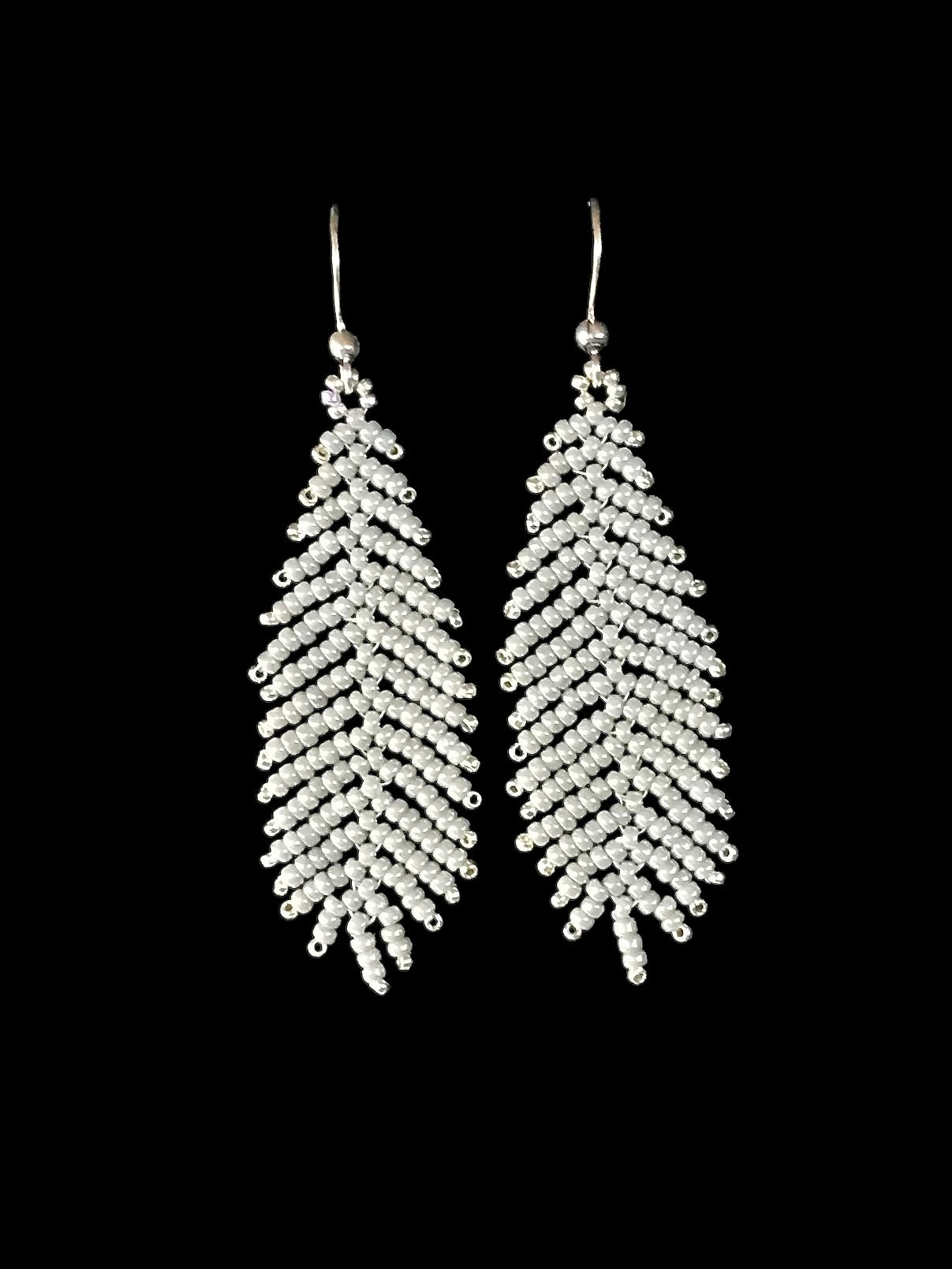 Crystal Seed Bead Feather Earrings
