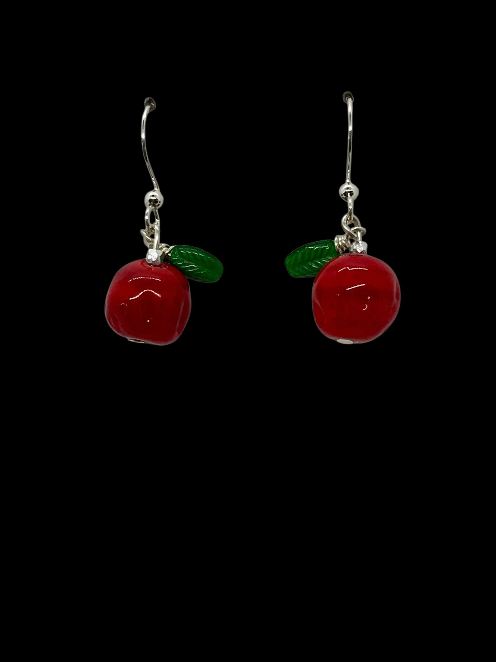 Little Red Apple Earrings - Silver
