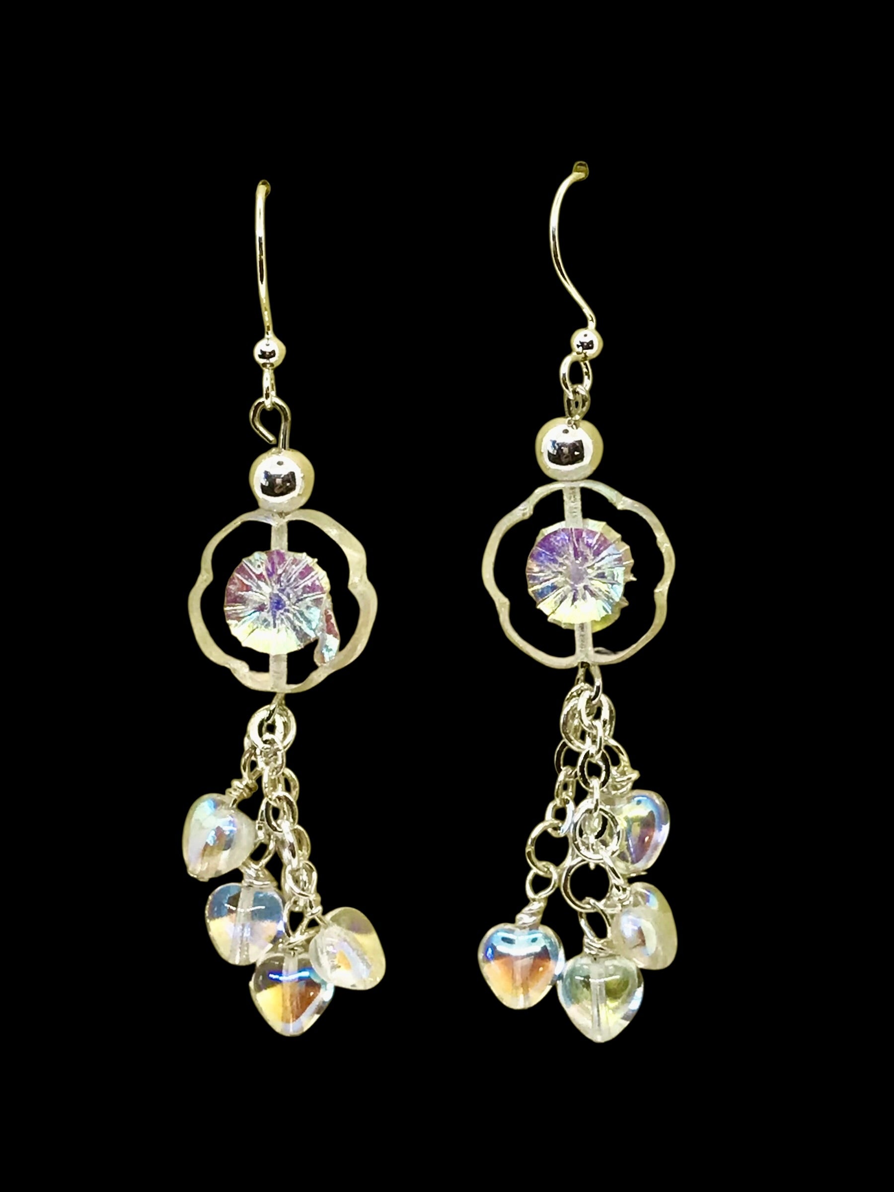 Crystal & Silver Czech Flower Dangle Earrings