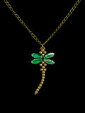 Dragonfly Necklace - Green Picasso & Brass