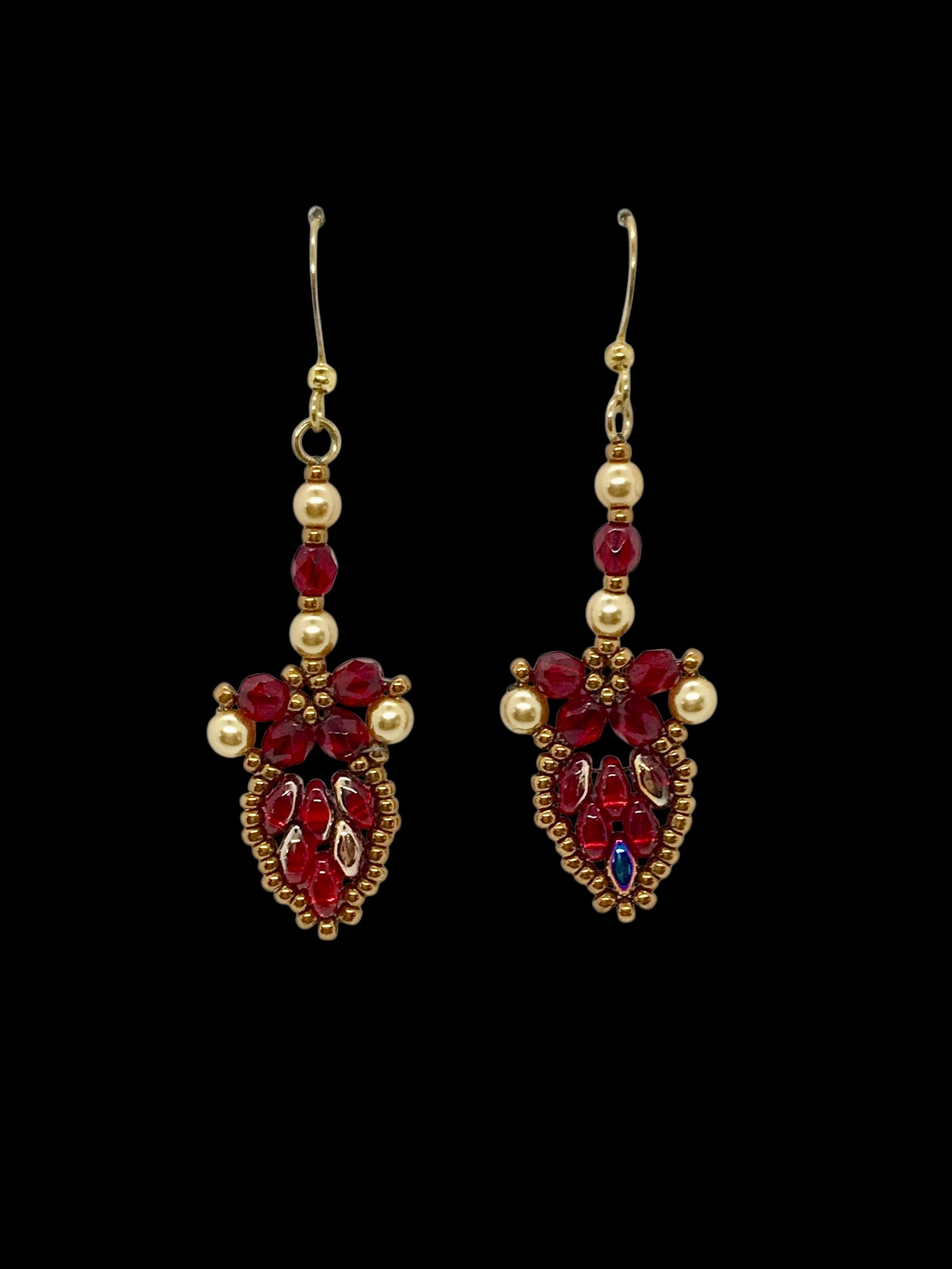 Rainbow Ruby & Matt Gold Petal Earrings