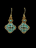 Turquoise Luster Beaded Puff Earrings