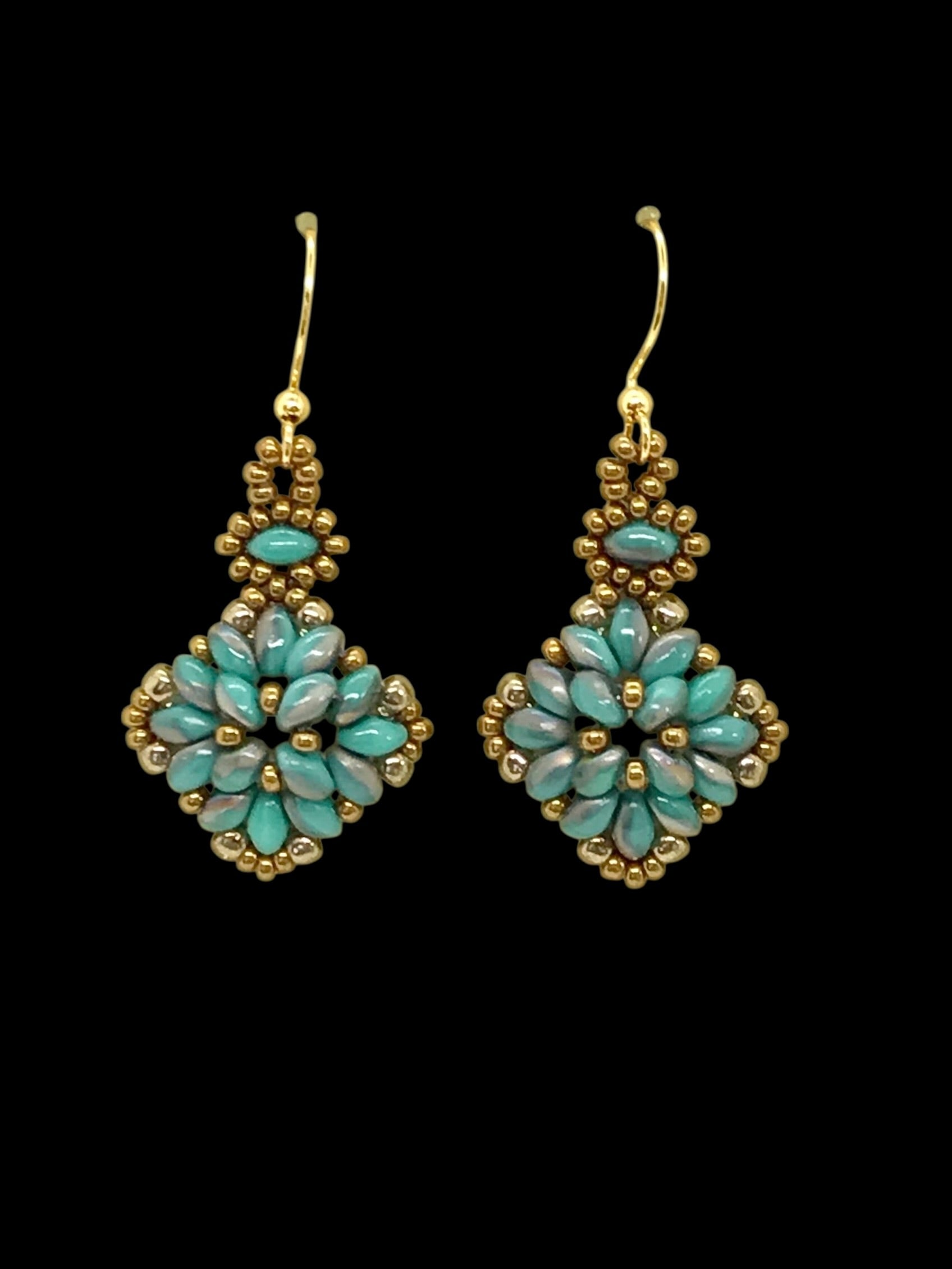 Turquoise Luster Beaded Puff Earrings