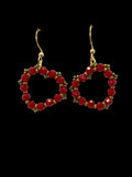 Deep Red and Bronze Heart Earrings