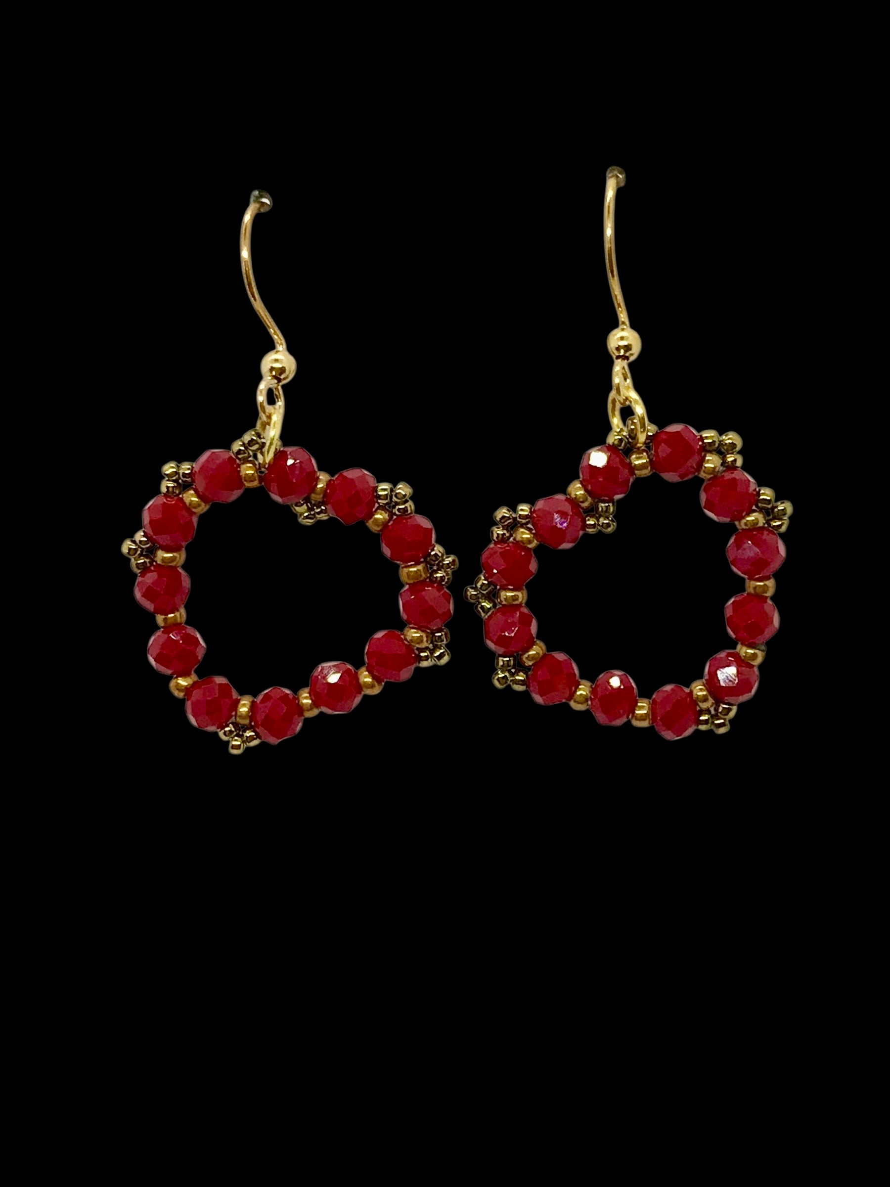 Deep Red and Bronze Heart Earrings