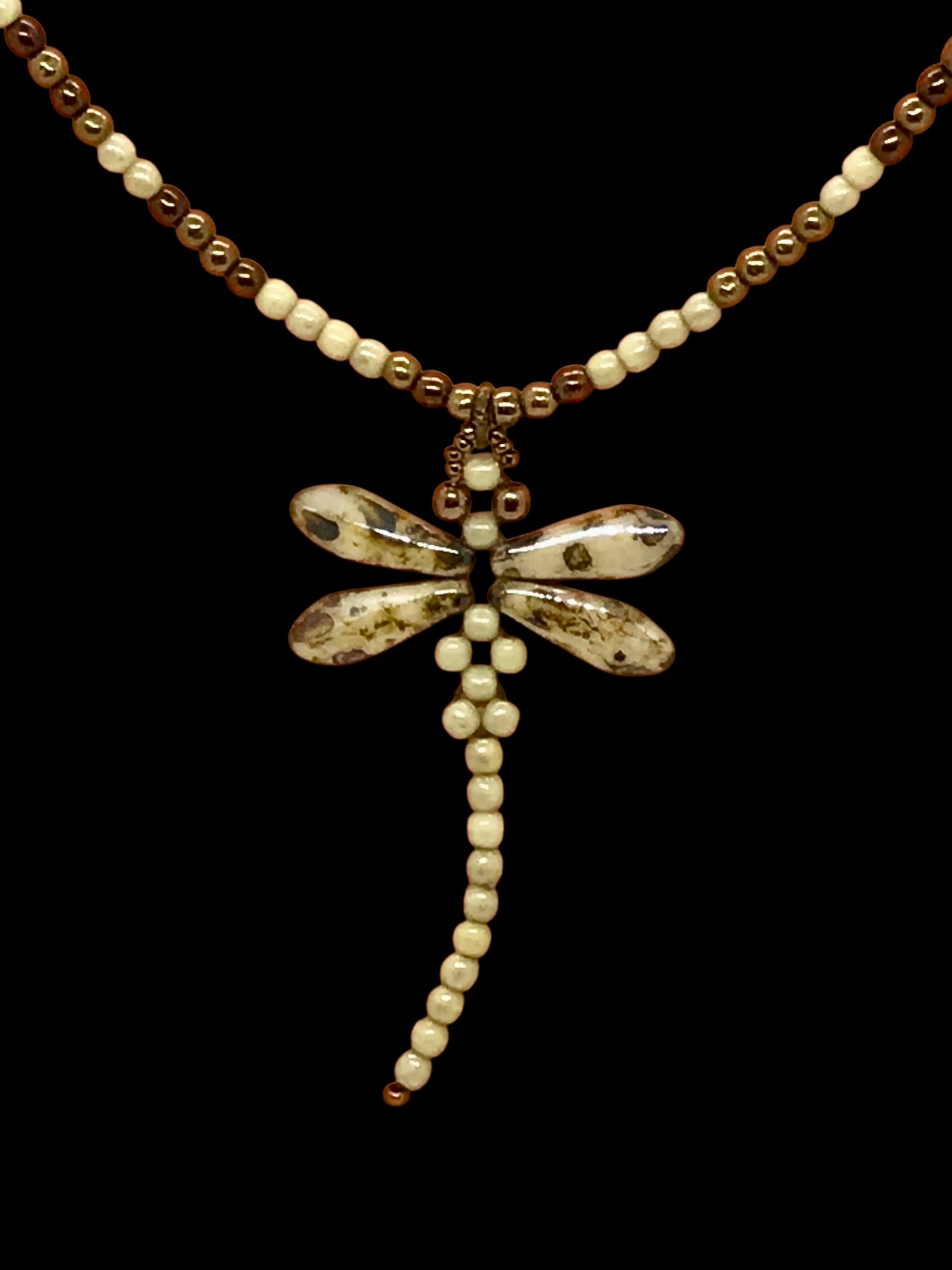 Dragonfly Choker - Ivory Pearl & Picasso Brown