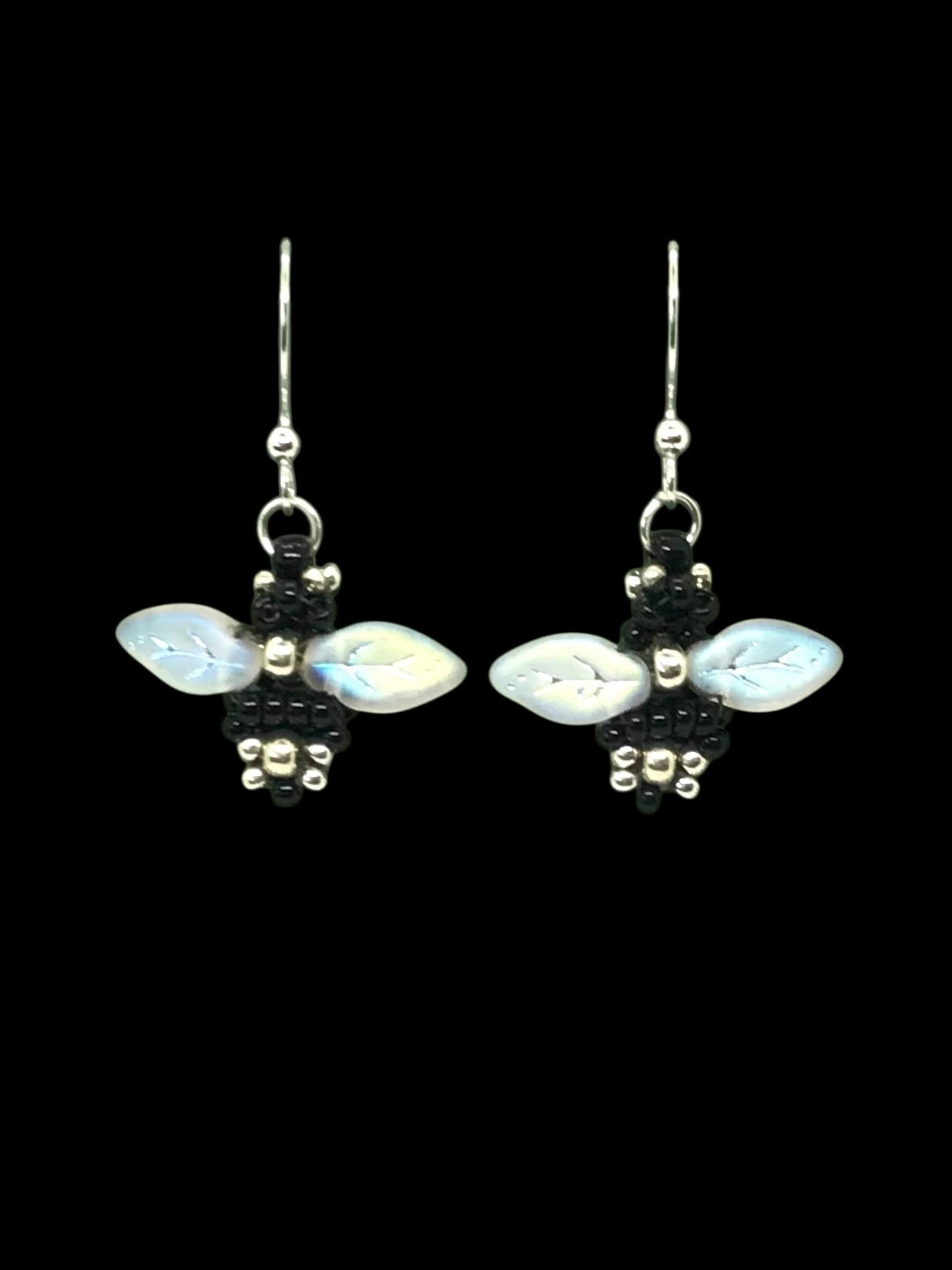 Silver Dangling Honeybee Earrings - Handcrafted Beaded Jewelry
