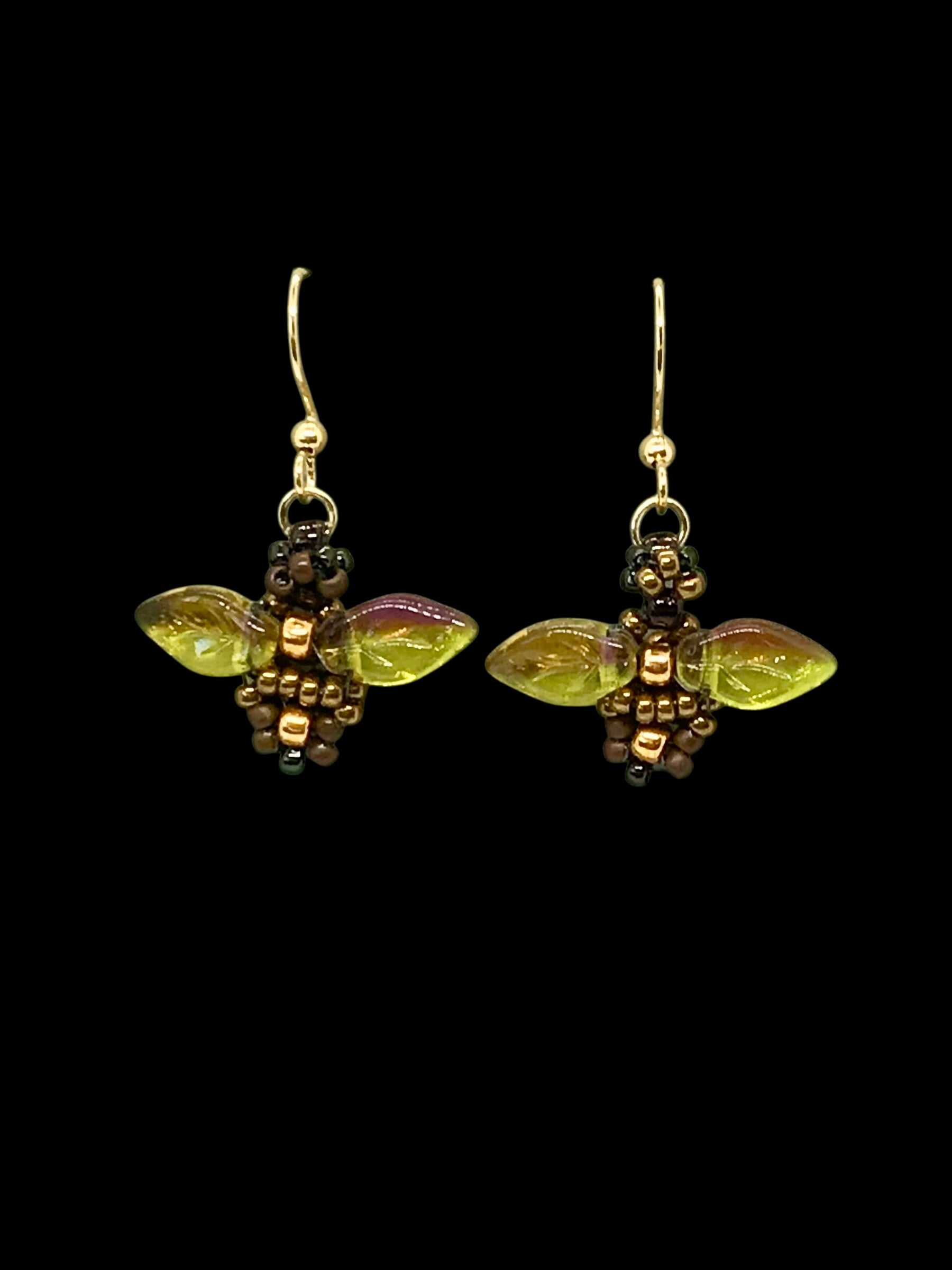 Dangling Honey Bee Earrings - Bronze & Brown