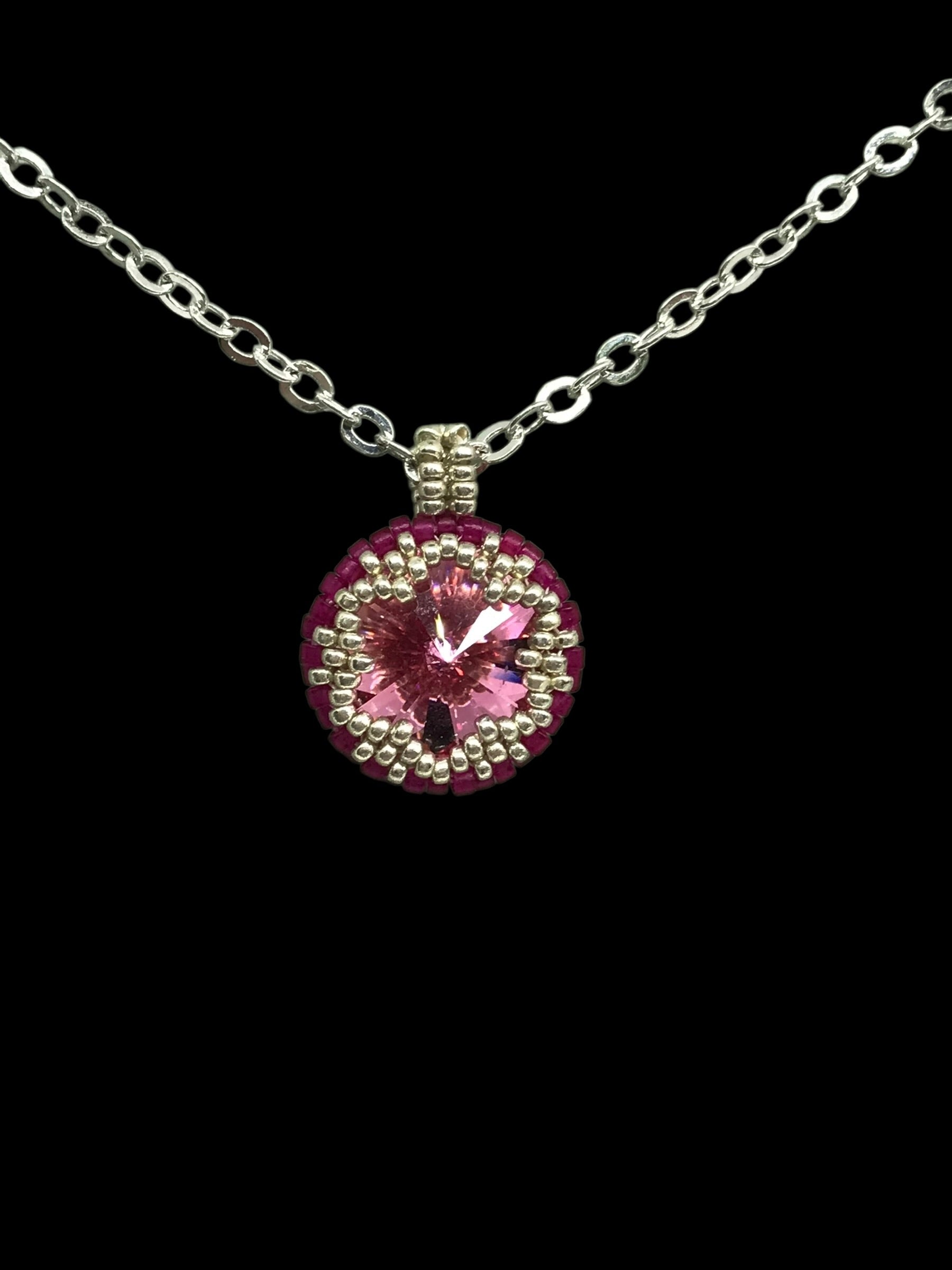 Swarovski Bezeled Rivoli Necklace - Rose