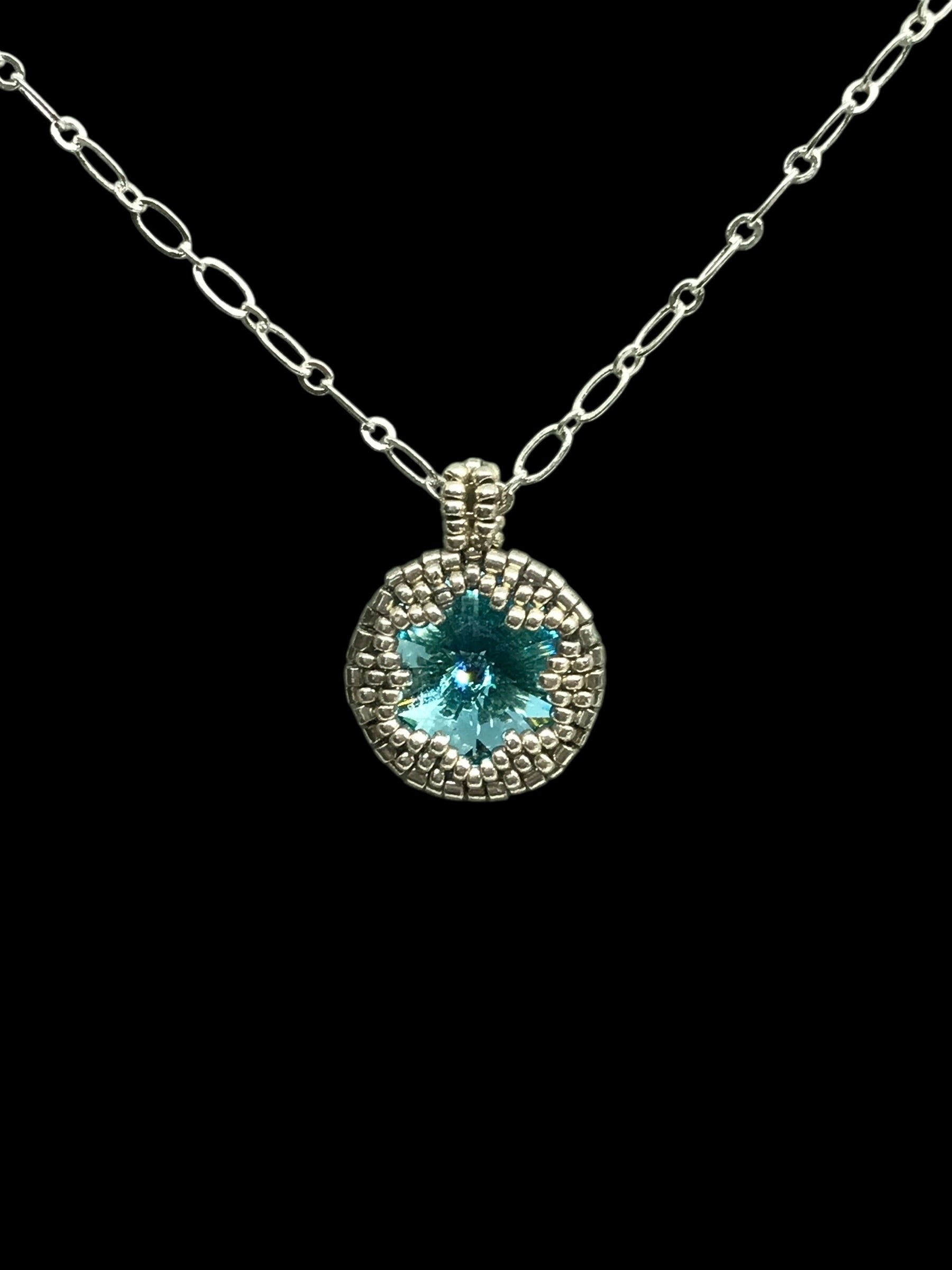 Swarovski Crystal Bezeled Rivoli Necklace - Aqua Blue