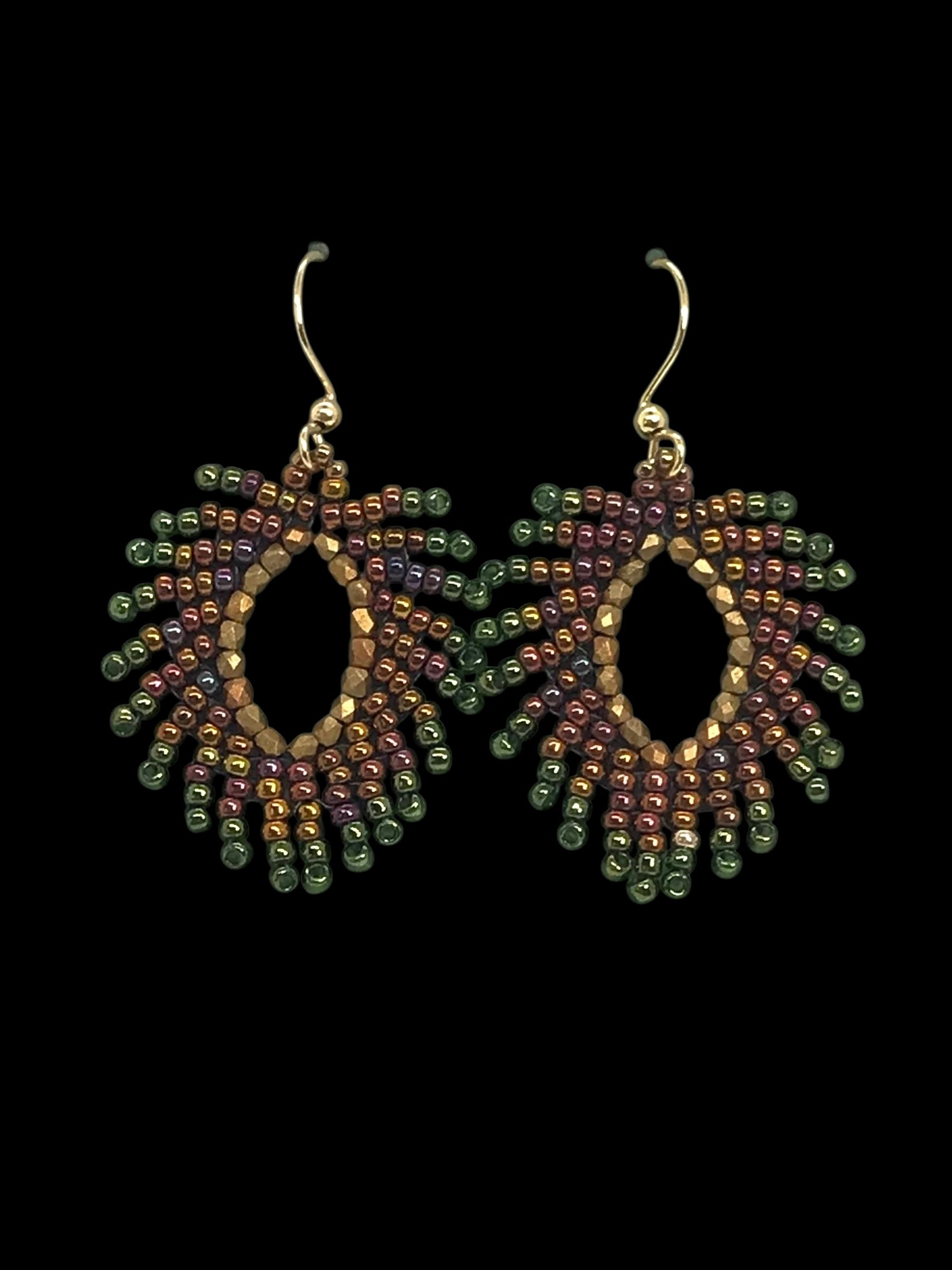Feather Style Earrings - Rainbow & Green Luster