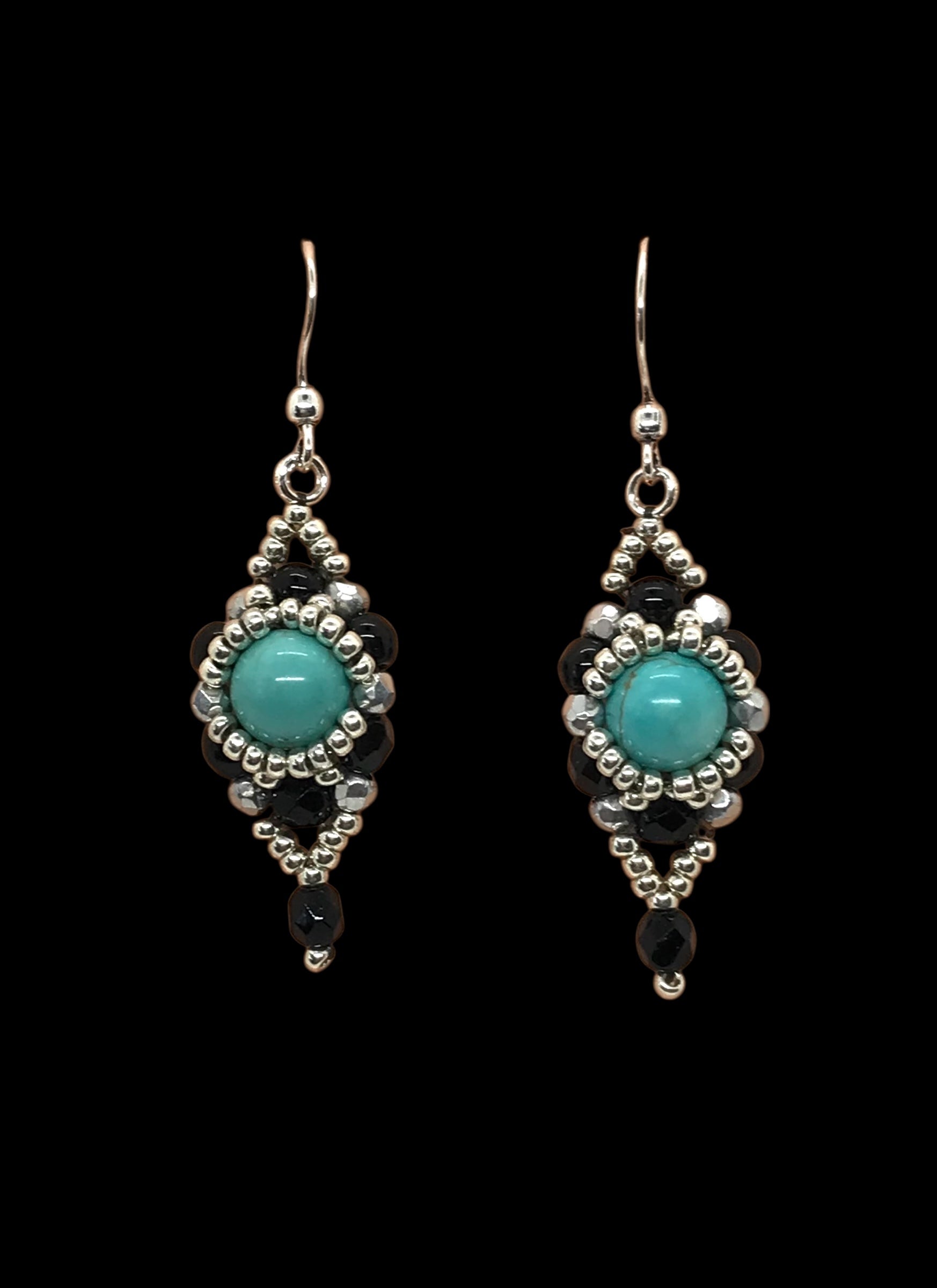 Black/Silver and Turquoise Halo Earrings